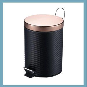Textured White Stainless Steel Trash Can With Bronzed Lid (5 Liters/ 1.3 Gallon)